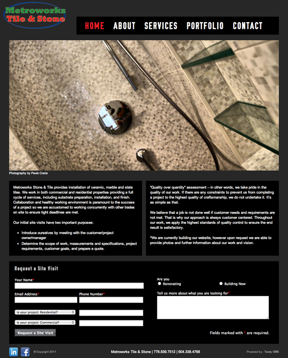 metroworks tile & stone website homepage